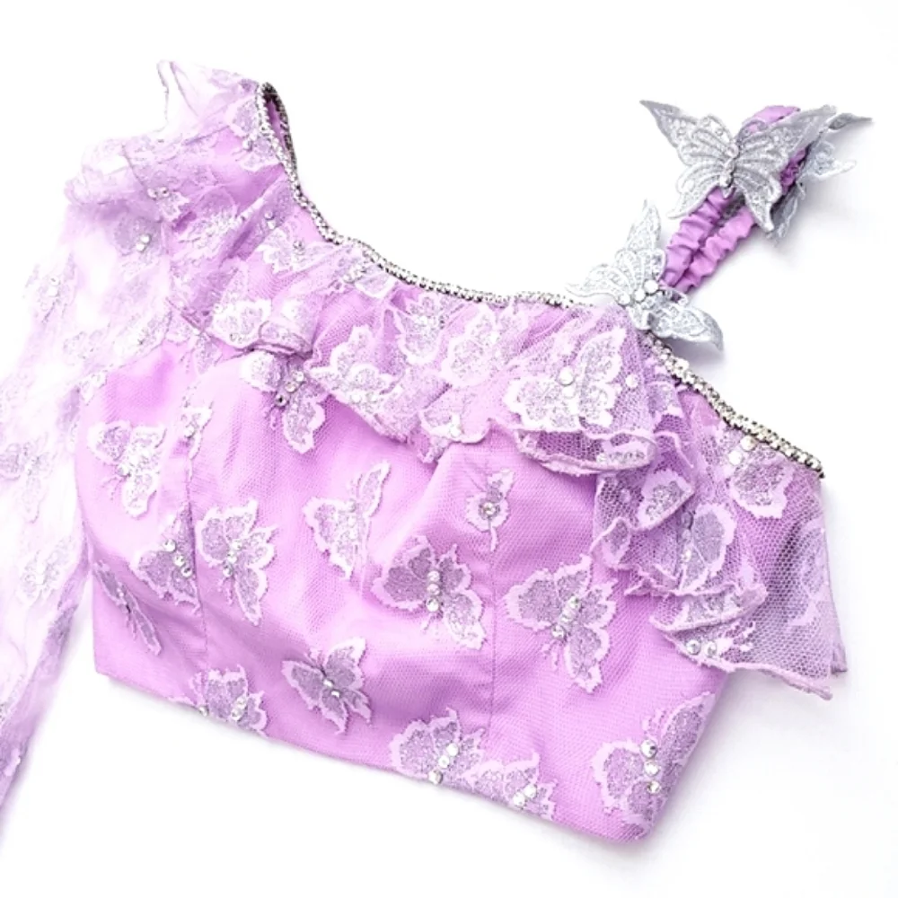 Lavender Floral Lace/Rhinestone Butterfly Pant/Crop Top Fun Fashion 2 Pc Set
